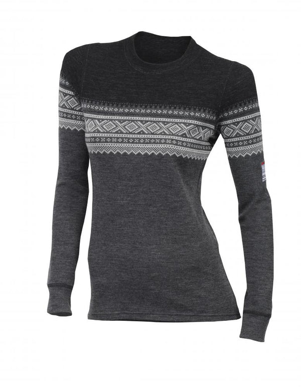 Aclima DesignWool Marius Crewneck for dame i merinoull med Marius-mønster