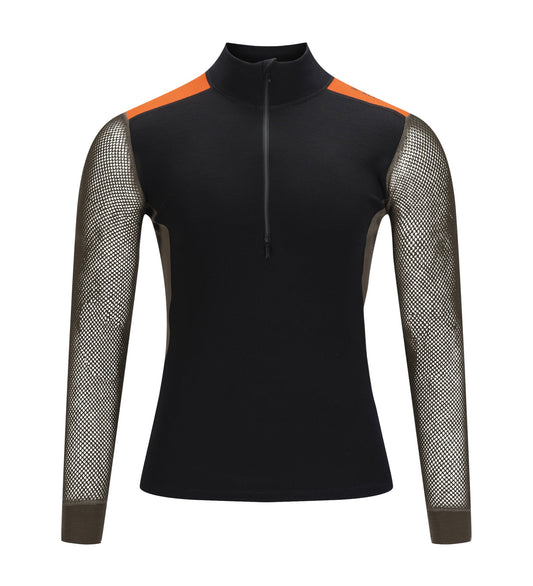 Aclima WoolNet Hybrid Mockneck M's Jet Black/Tarmac/Gold Flame