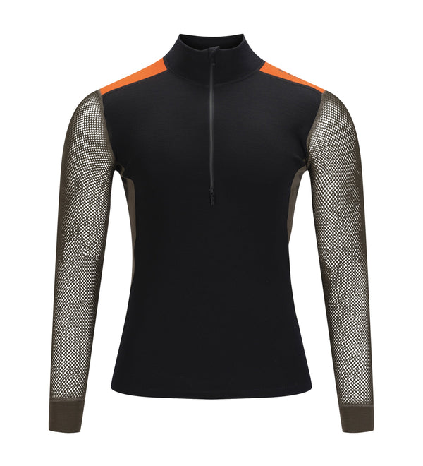 Aclima WoolNet Hybrid Mockneck M's Jet Black/Tarmac/Gold Flame